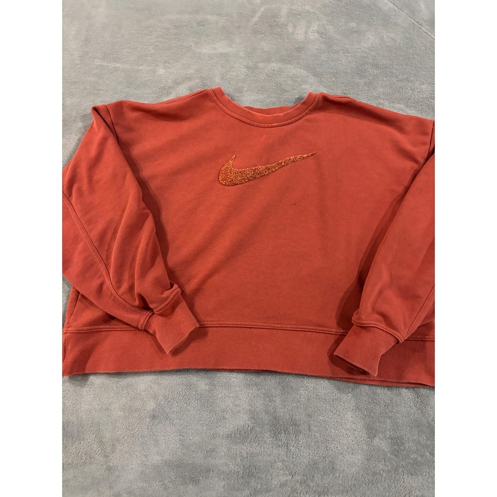 Nike Womens Crewneck Sweatshirt Rust Orange Textured Swoosh Pullover Medium